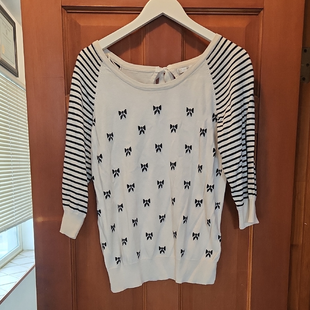 Striped Bow Sweater With Back Cut Out
